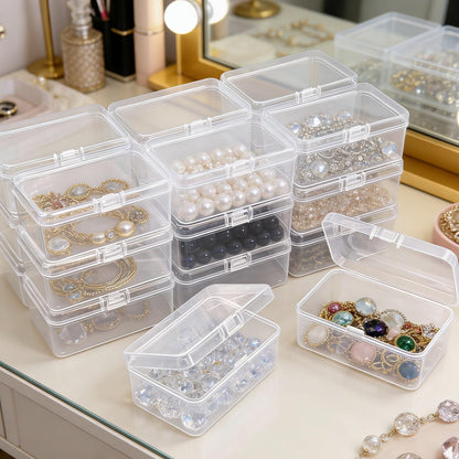 Thintinick 20 Pack Rectangular Clear Plastic Storage Containers Box with Hinged Lid for Beads and Other Small Craft Items 3.35 x 2.17 x 1.38 inch