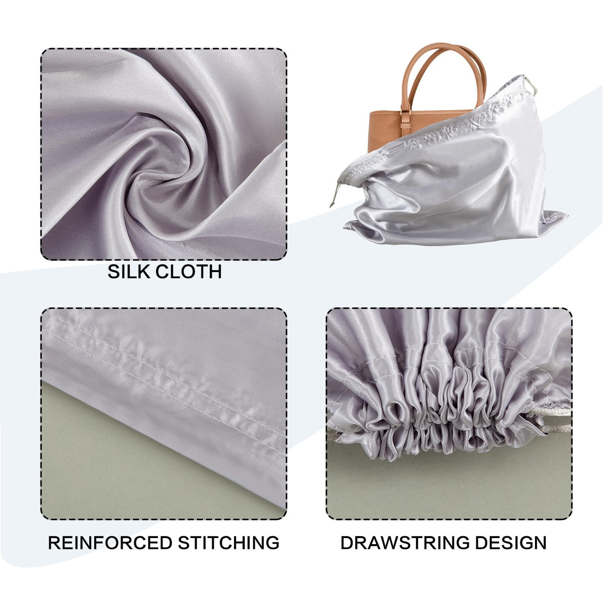 HBJSP Dust Bags for Handbags, Silk Dust Cover Storage Bags, 2PCS Silver