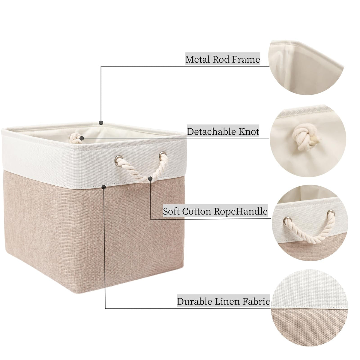 SOCOHOME Cube Storage Boxes,33x33x33cm Storage Baskets for Organizing Clothes Shelf Nursery ClosetLight Khaki/White, Set of 6