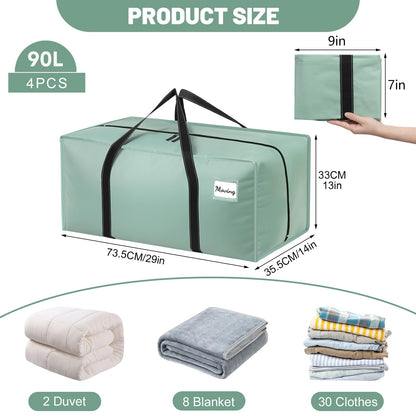 Dntorx 4 Pack 90L Moving Bags, Waterproof Storage Totes, Green