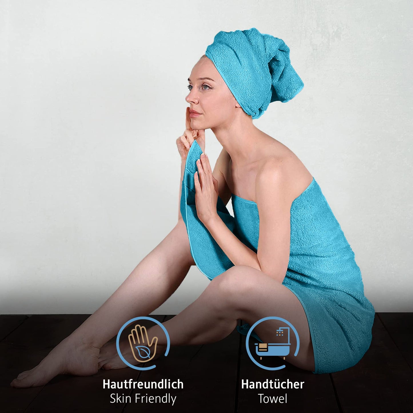 Komfortec Set of 2 hand towels 50 x 100 cm made from 100% cotton, 470 g/m², terry towelling, soft, turquoise