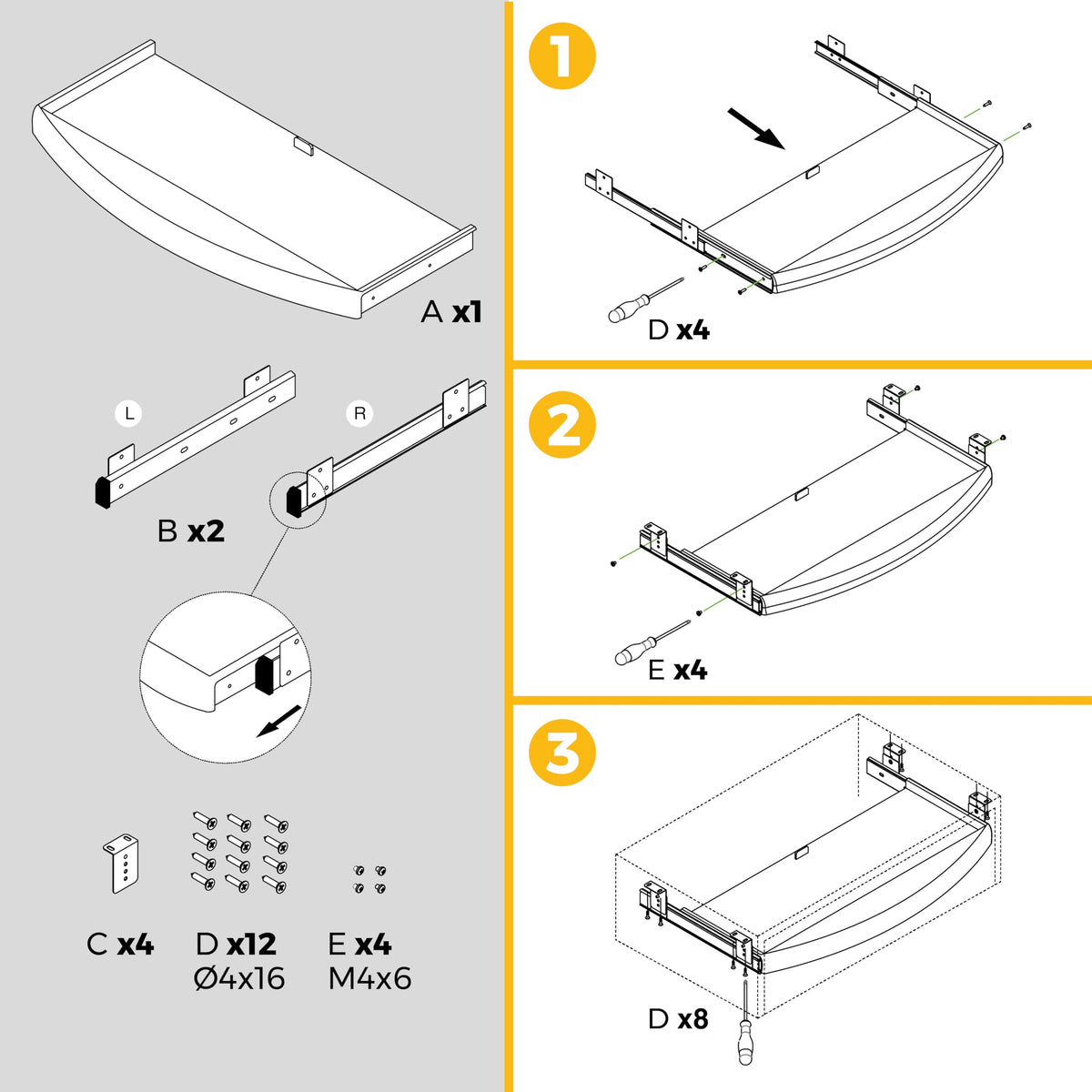 Emuca - Sliding keyboard shelf with auxiliar mouse tray, under desk keyboard tray