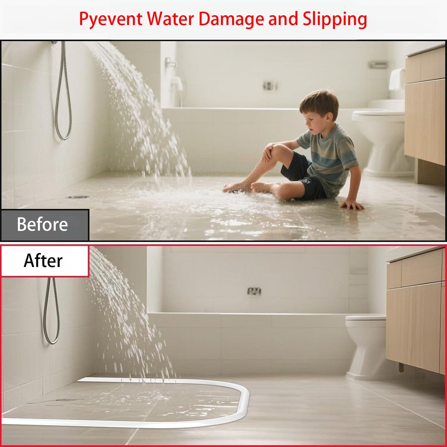 AiDeHuaKeJi Wet Room Floor Barrier, Shower Tray Sealing Strip, Bath Splash Guard, Shower Water Barrier, Shower Seal Strip for Bathroom Floor