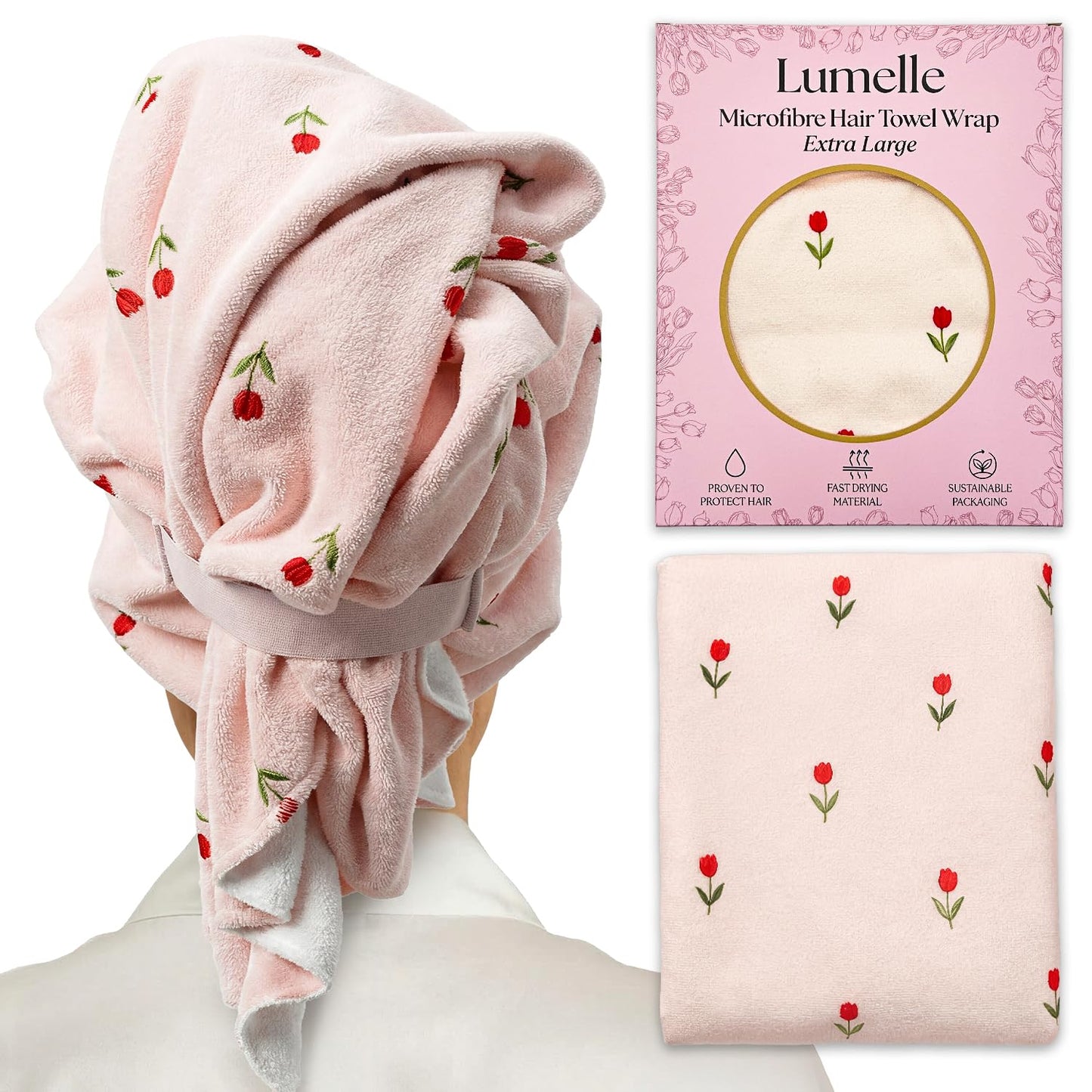 Lumelle XL Microfibre Hair Towel Wrap for Women – Ultra Absorbent Microfiber Towel for Wet, Curly, Long or Short Hair – Quick Dry