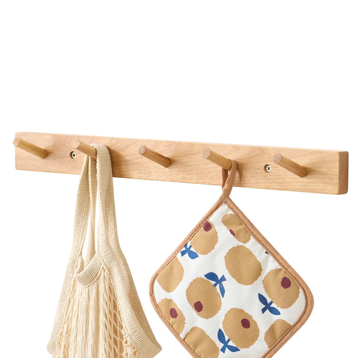 TREOAKWIS Coat Hooks Wall Mounted, 50cm Wooden Coat Rack with 5 Hooks