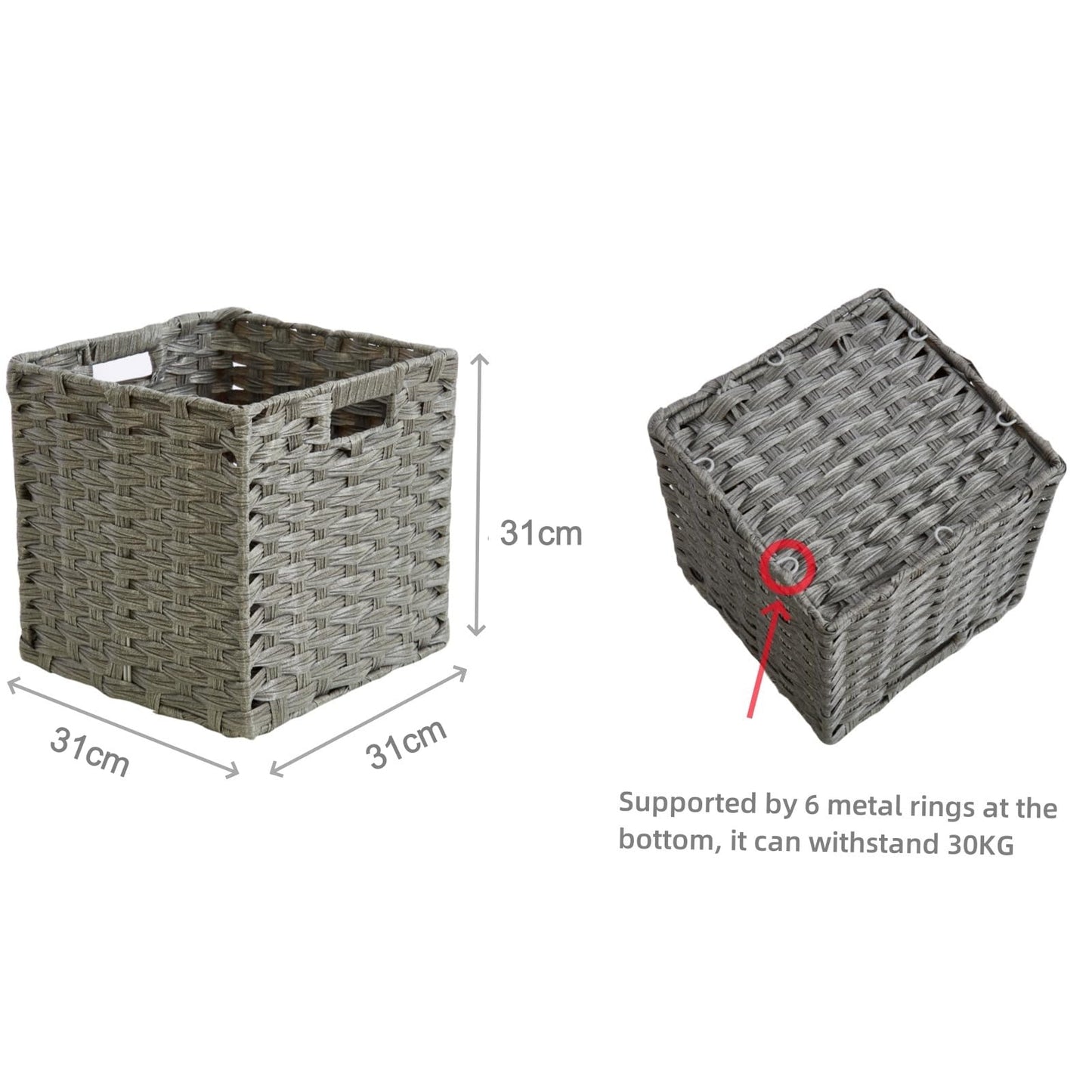 SOCOHOME Cube Storage Box,31x31x31cm Faux Rattan Boxes for Toy Clothes Shelf Nursery Closet Waterproof,Non-Mouldy(Grey, 4 Pcs)