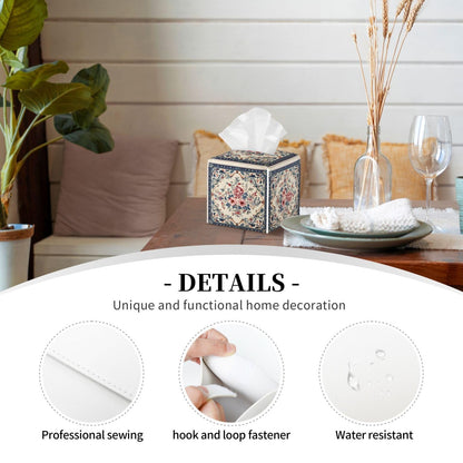 Mexpekil Square Tissue Box Cover vintage flowers ethnic pattern PU Leather Tissue Box Cover Cube Tissue Box Holder for Bathroom Car Napkins Facial