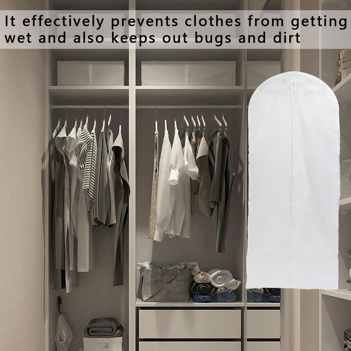 GroveEss Long Dress Bags Covers,60x140cm Full Zipper Clothes Protector Hanging Bags,Dust Proof Water Resistant Clothing Storage Bags for Travel