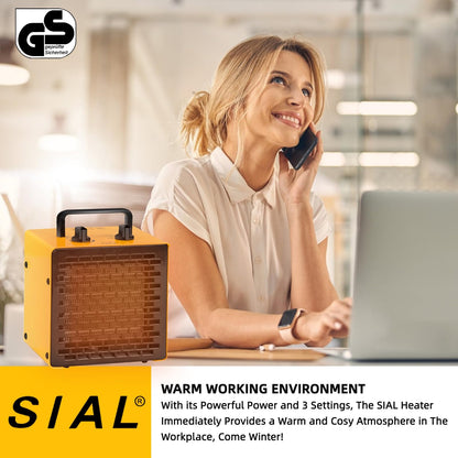 SIAL Portable Desk Electric Heater 2000W Ceramic Room Fan Space Heater 3 Settings&Adjustable Thermostat - Yellow