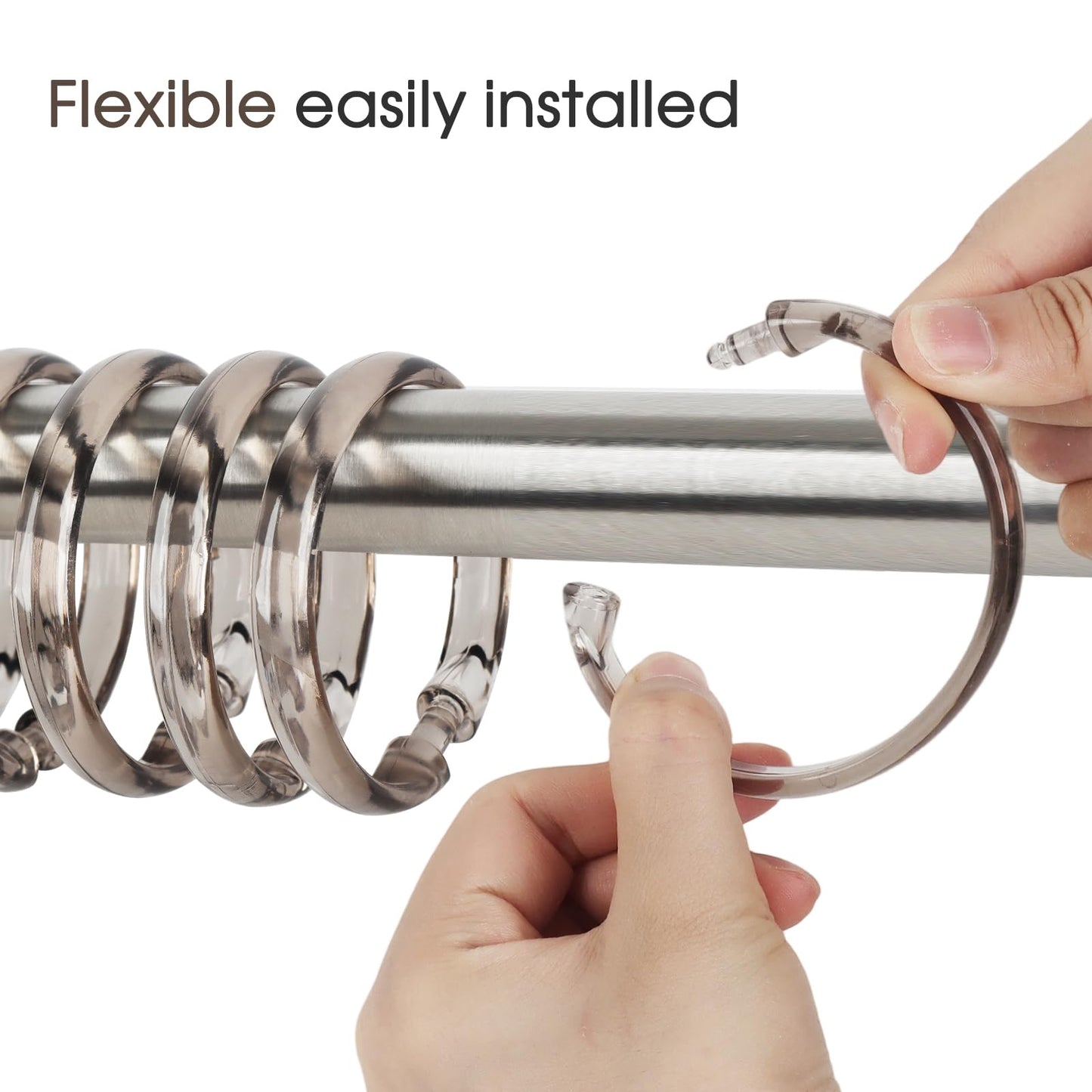 Shower Curtain Rings Plastic Curtain O Rings Hook Hanger Bath Drape Loop Clip Glide 12 Pack (Translucent Grey)