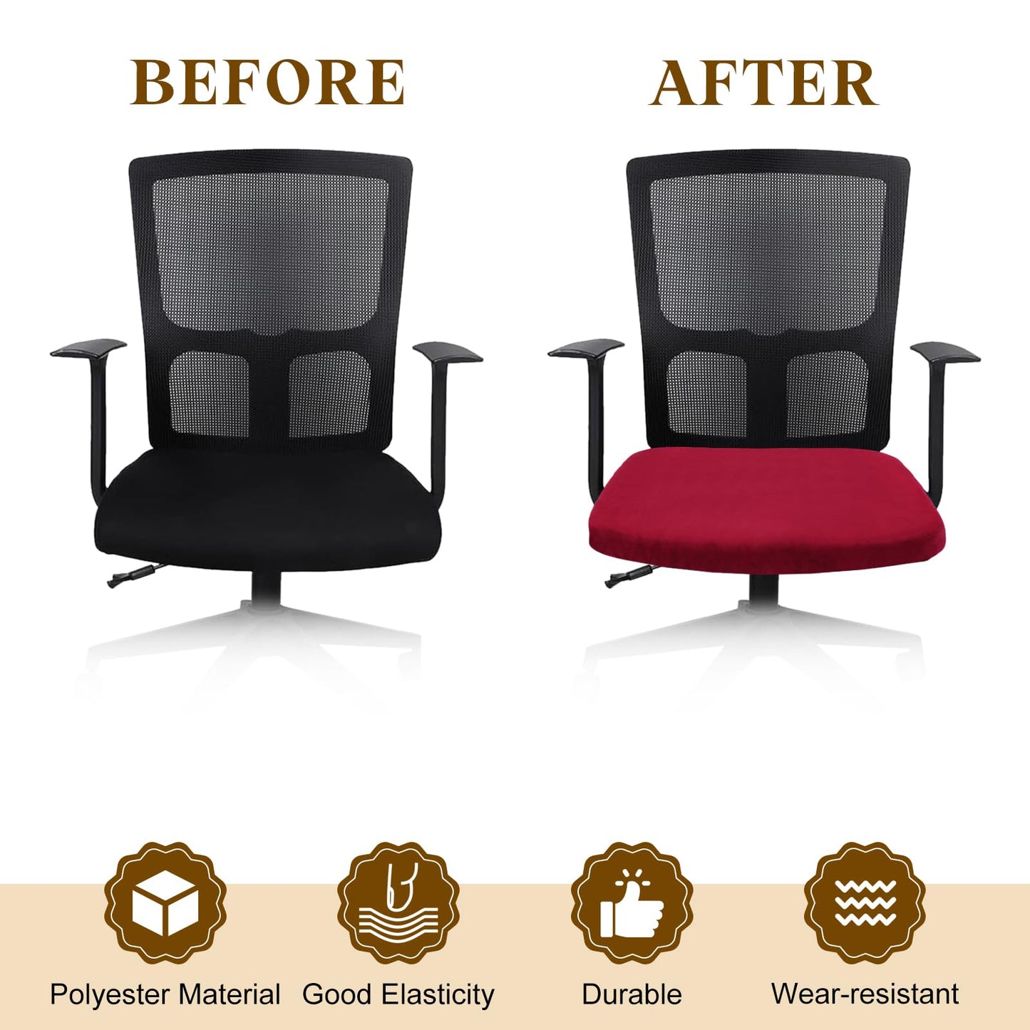 sourcing map Office Chair Cover, Stretchable Soft Rotating Chair Slipcover Washable Desk Computer Seat Cover Protector for Office Home, L(45-48cm)