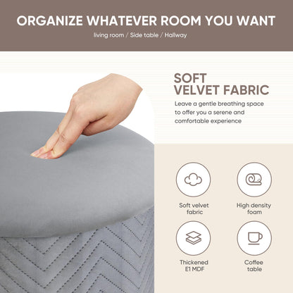 Bonlife Large Round Storage Ottoman, Foldable Footstool with Lid