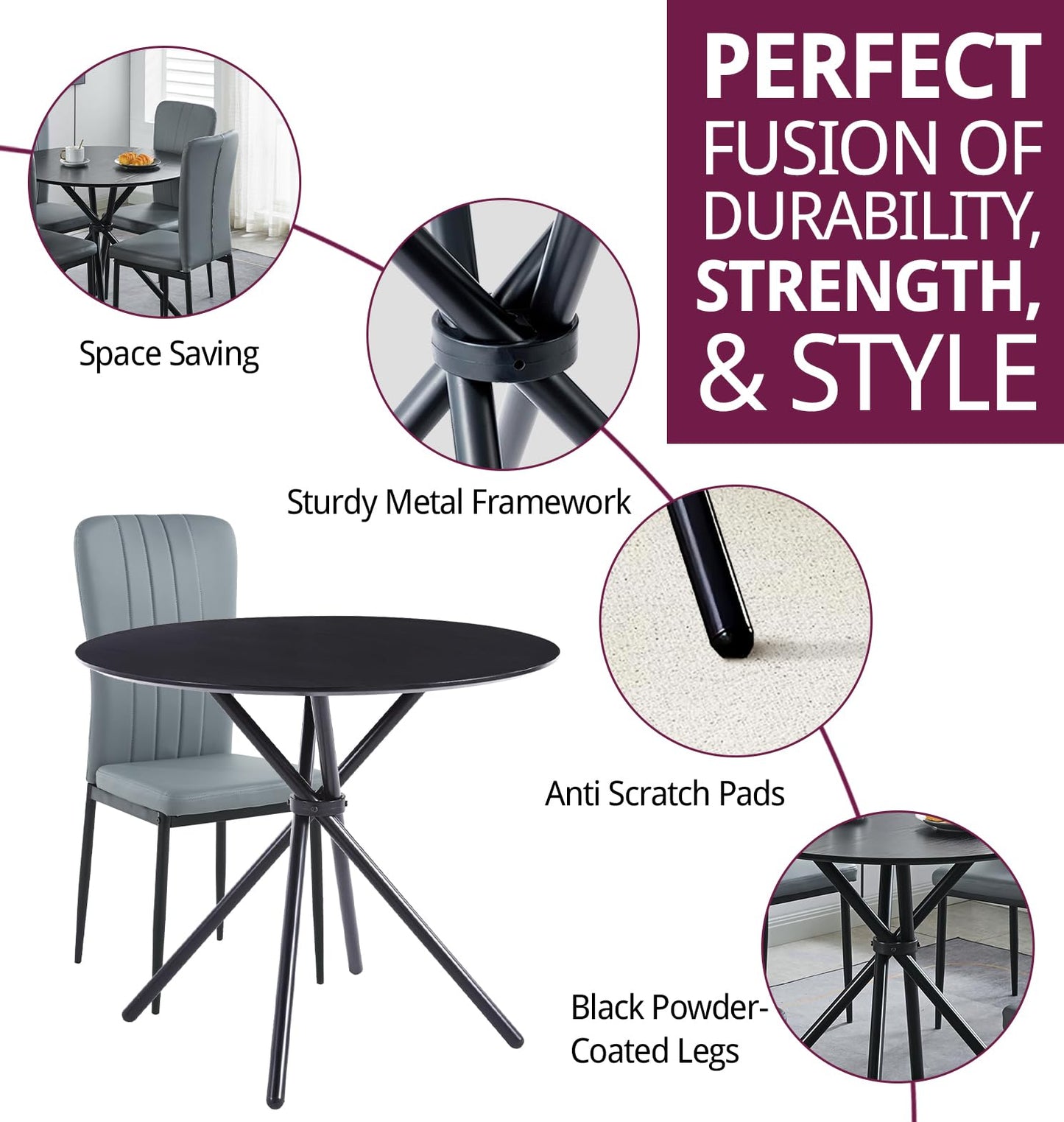 Hallowood Furniture Cullompton Small Round Dining Table and Chairs Set 4