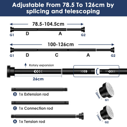 AIZESIShower Pole,Tension Rods 79 To 126 Cm, Spring Tension Curtain Rod, Tension Rods For Curtains