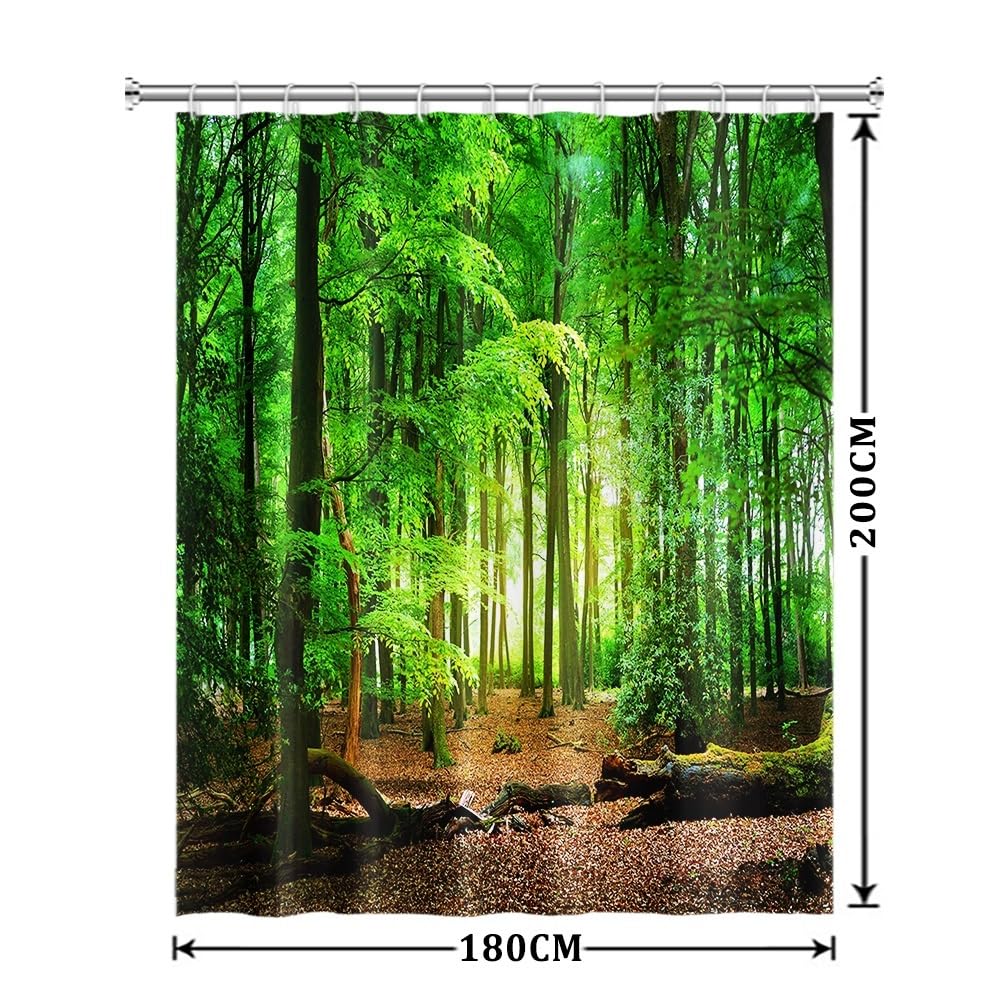 Xiaoterna Spring Shower Curtain Nature Landscape 3D Scenery Bathroom Curtain Deciduous Forest Bathroom Curtain Tropical Rainforest Shower Curtain