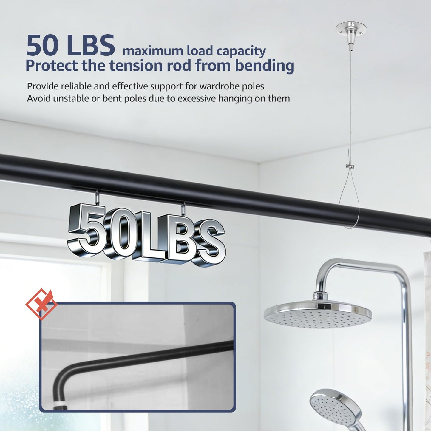 4 Pcs Ceiling Support for Closet Rod 2m/78.74inch Adjustable Closet Rod Support Bracket Stainless Steel Ceiling Supports Assembly
