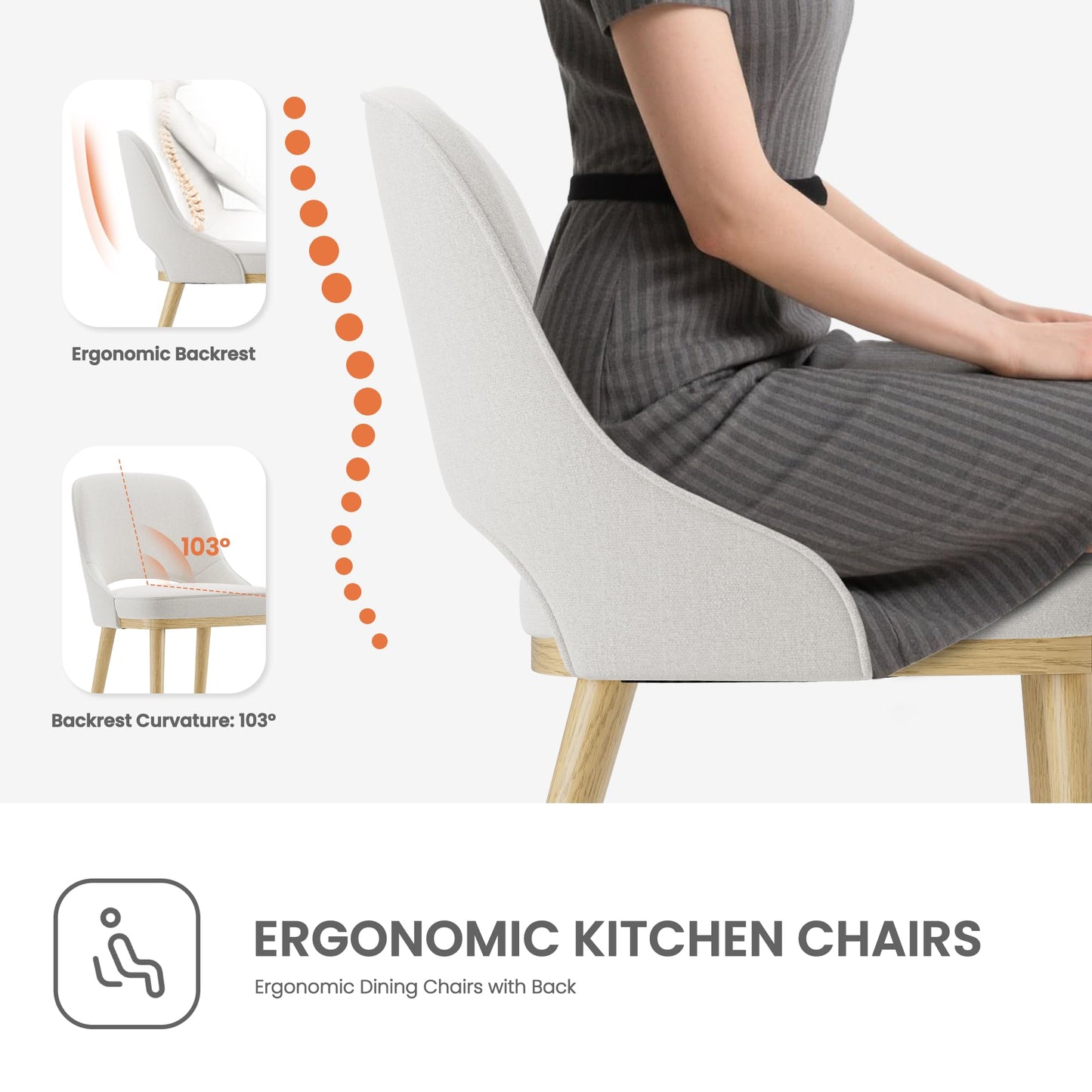 Dining Chairs Set of 6, Upholstered Dining Room Chairs with Chenille Fabric, Ergonomic Backrest, High Density Cushion & Rubber Wood Frame