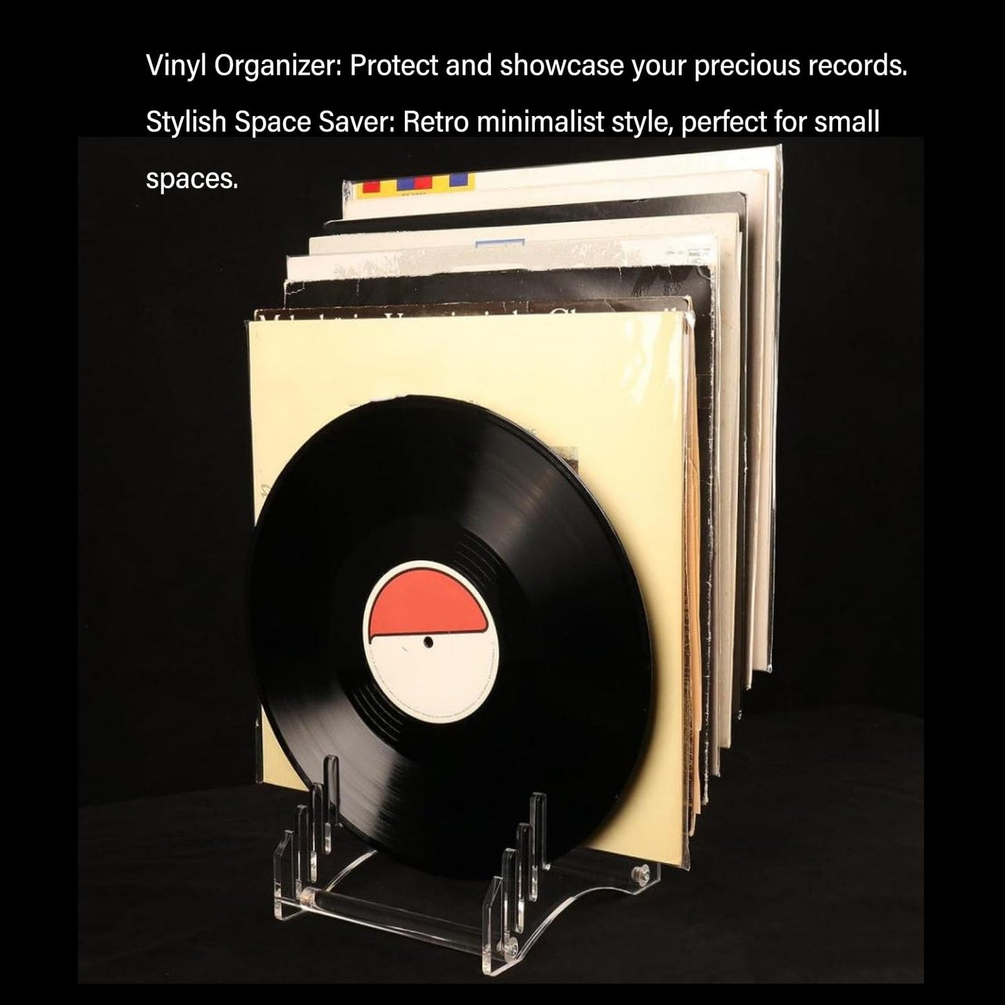 Focket Record Rack, Acrylic Record Storage Holder Easy Assembly 12 Places Easy Access for Albums (Transparent)