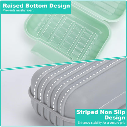Alyvisun 2Pcs Travel Soap Dishes with for Shower Travel Outdoor, Green + Grey