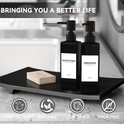 Set of 4 Plastic Shampoo Bottles for Filling, 500 ml Soap Dispenser Bottles Shampoo Dispenser Black Pump Dispenser with Funnel and Waterproof Labels