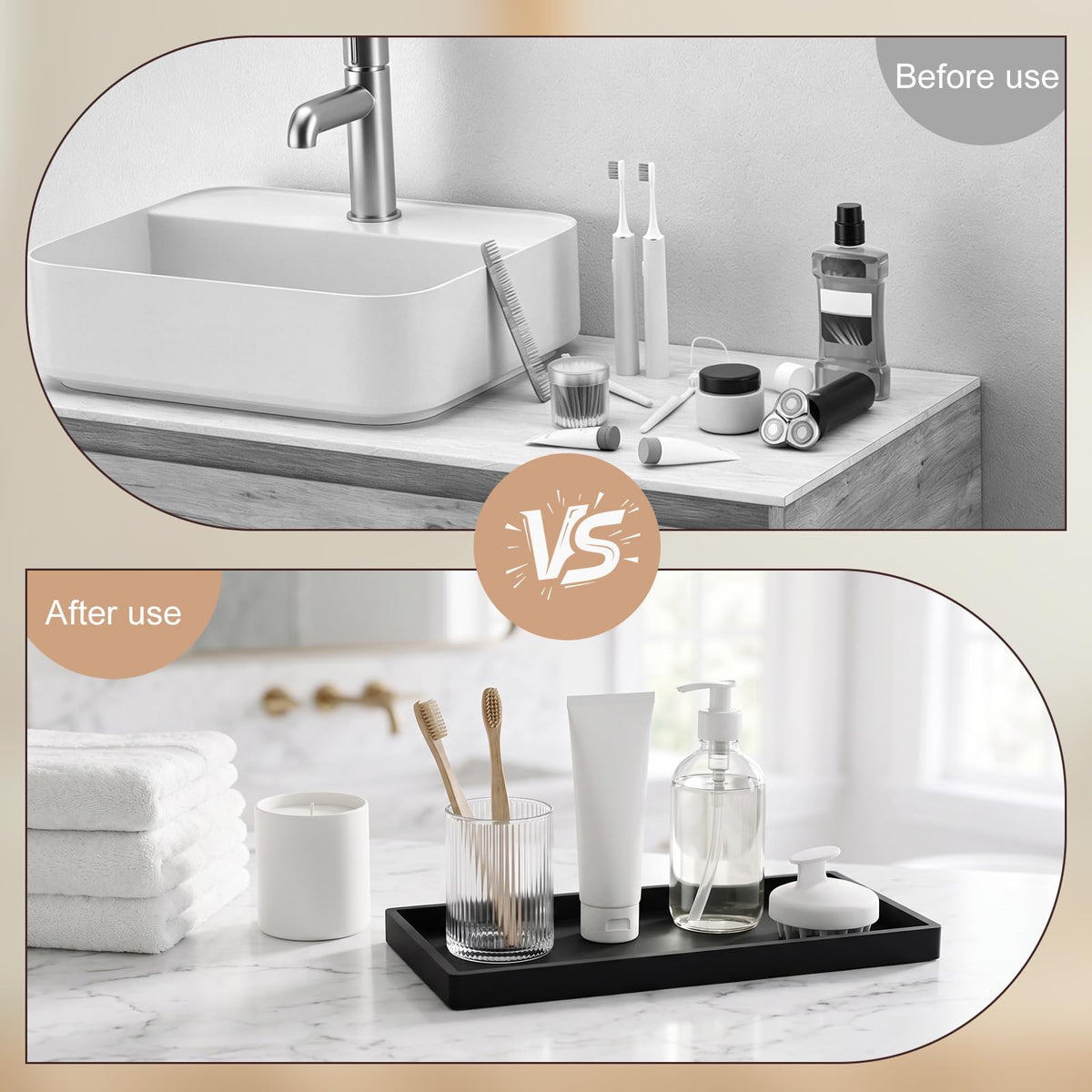 Black Bathroom Tray Organizer, 11.81" X 4.9" Silicone Rectangular Vanity Tray for Sink, Soap Dish & Countertop Storage for Candles, Keys
