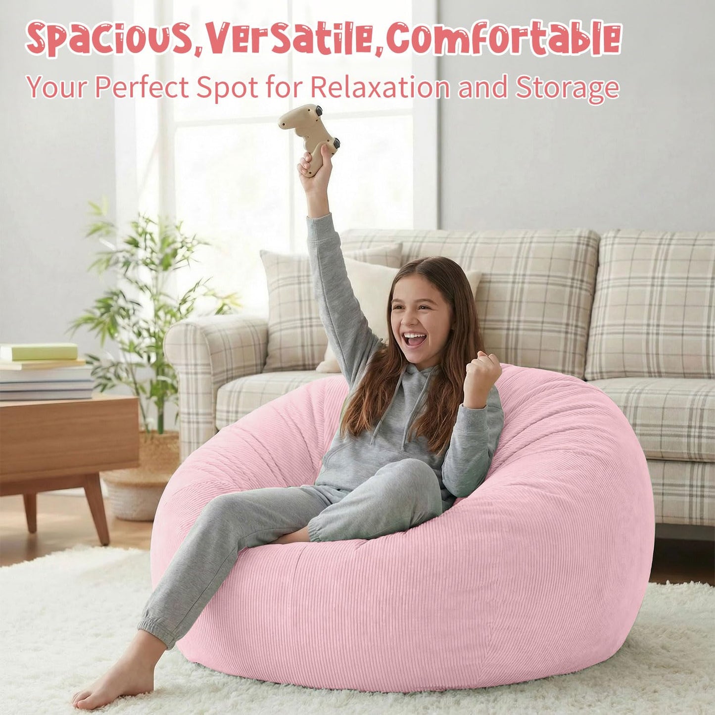 Nobildonna 3 ft Bean Bag Chair Cover (No Filler) for Adults and Kids 300L Extra Large Stuffed Animal Storage Bean Bag Washable Soft Premium Corduroy