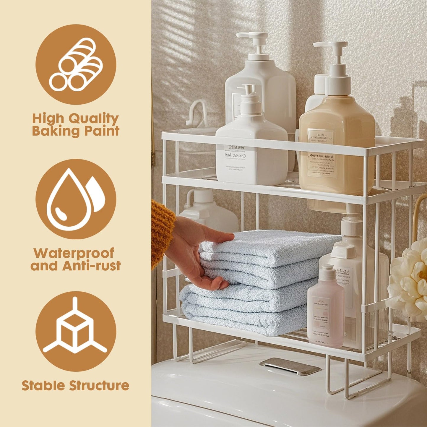 Pinkgarden Over-the-Toilet Storage Shelf, Large Capacity Bathroom Organizer, No-Drill Installation, Rust-Resistant Thick Steel