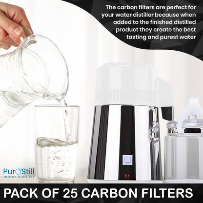 PurOstill? Official Unbleached Activated Carbon Filters for Home Countertop Water Distillers Only (Pack of 25)
