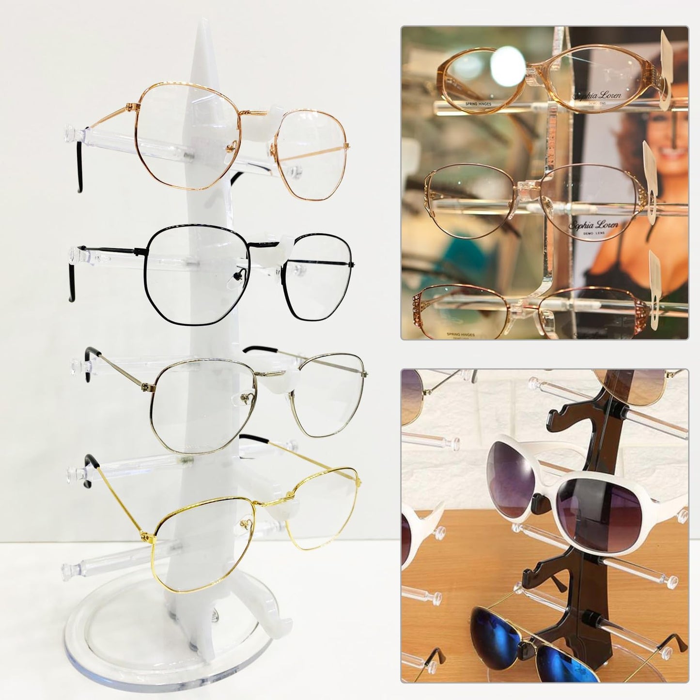 Omevett 5-Pair Plastic Sunglasses Stand - Transparent Sunglasses Holder for Multiple Pairs - Glass Cabinet Display - Eyeglasses Organizer