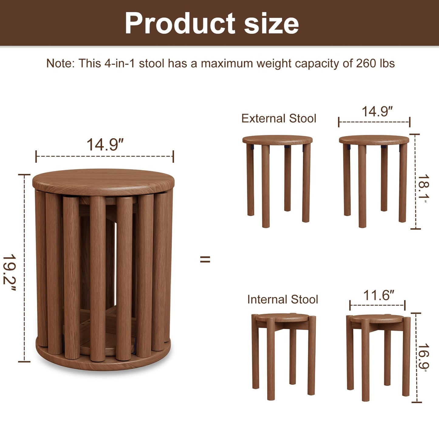 YQJJGL 4PCS Wood Stools, Rustic Stool, Wooden Chair, Kitchen Stools, Stackable Round Stools for Dining Room, Living Room, Classroom, Bedroom