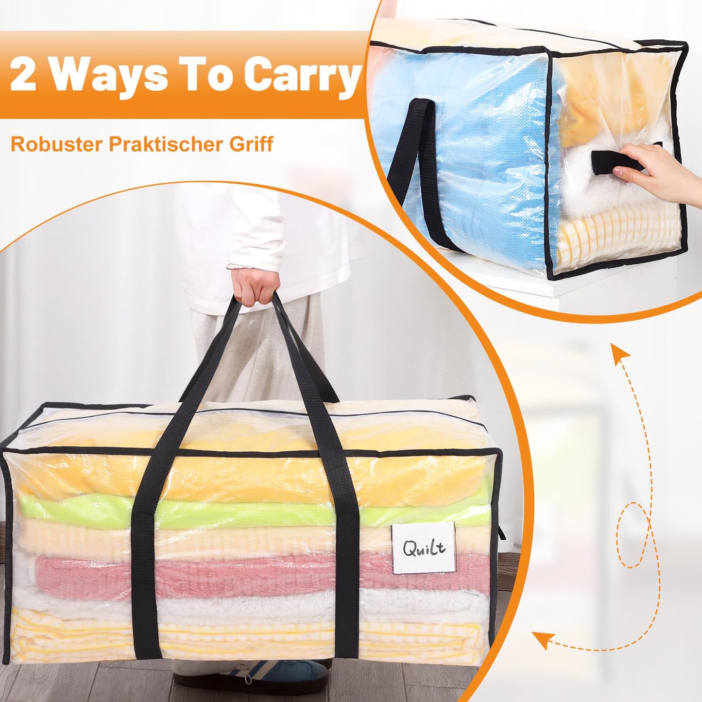 Dntorx 8 Pack 90L Moving Bags with L Zip, Clear Waterproof Storage Totes