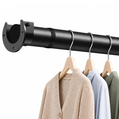 Curtain Rod Extendable Curtain Pole Wardrobe Rail Heavy Duty 32mm Tension Assisted Hanging Rod with Brackets Black 85-160cm