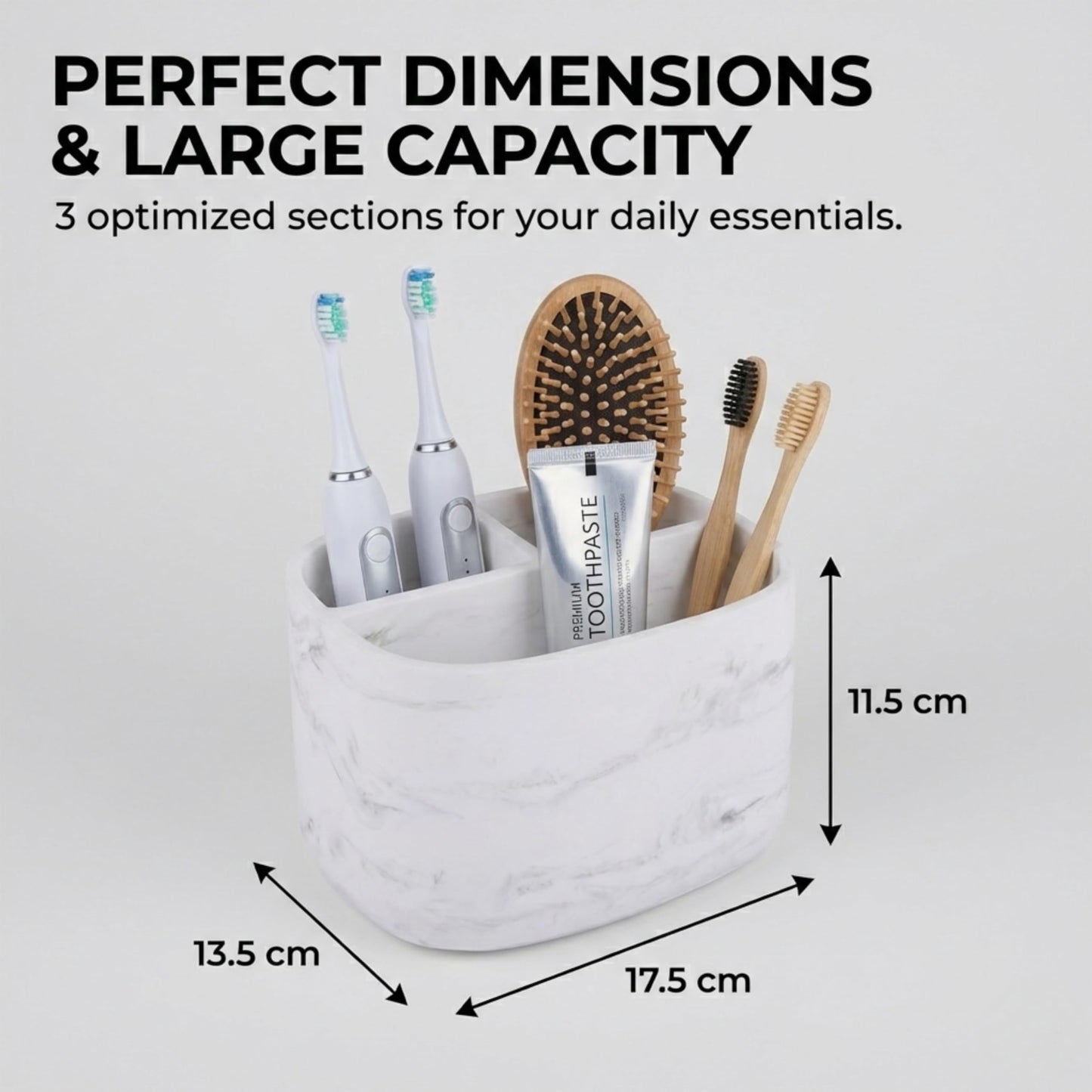 Electric Toothbrush Holder 3 Compartments, White Marble Effect