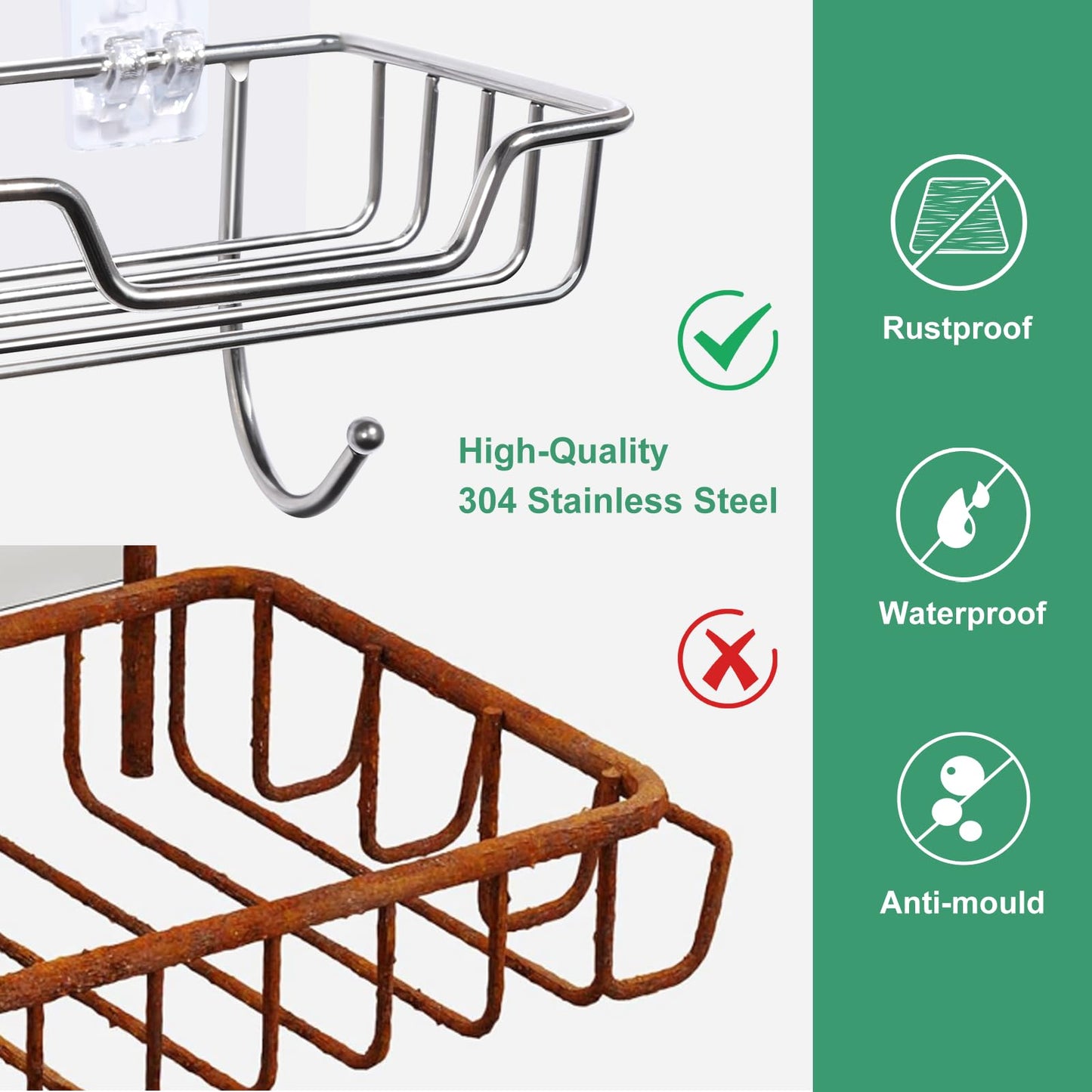Uten 2 Pcs Strong Self Adhesive Soap Dish, Stainless Steel Soap Holder with Hook No Drilling, Wall Mounted Soap Tray for Shower Bathroom Kitchen