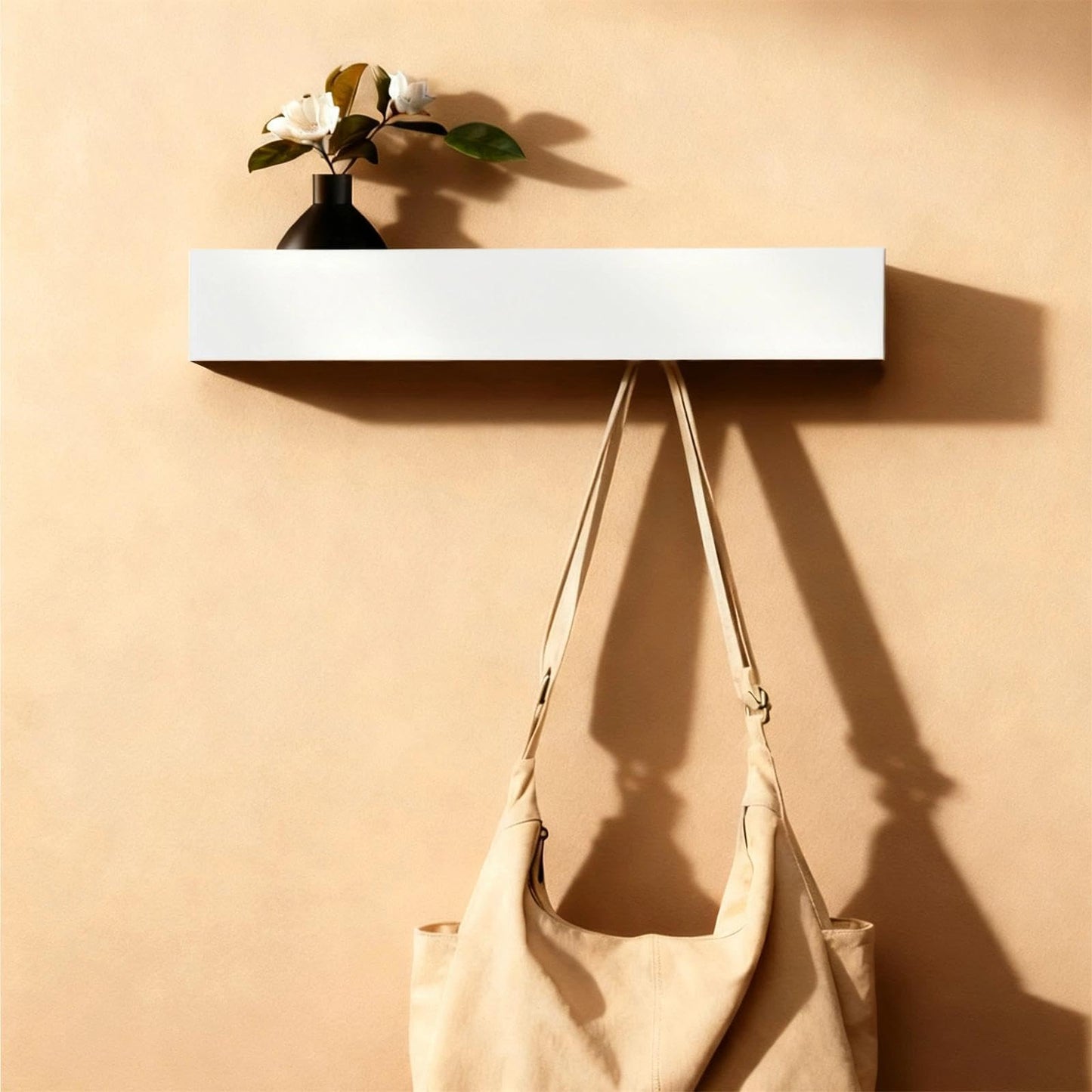 WJUAN White Wall Mounted Coat Rack with Shelf & Concealed Hooks