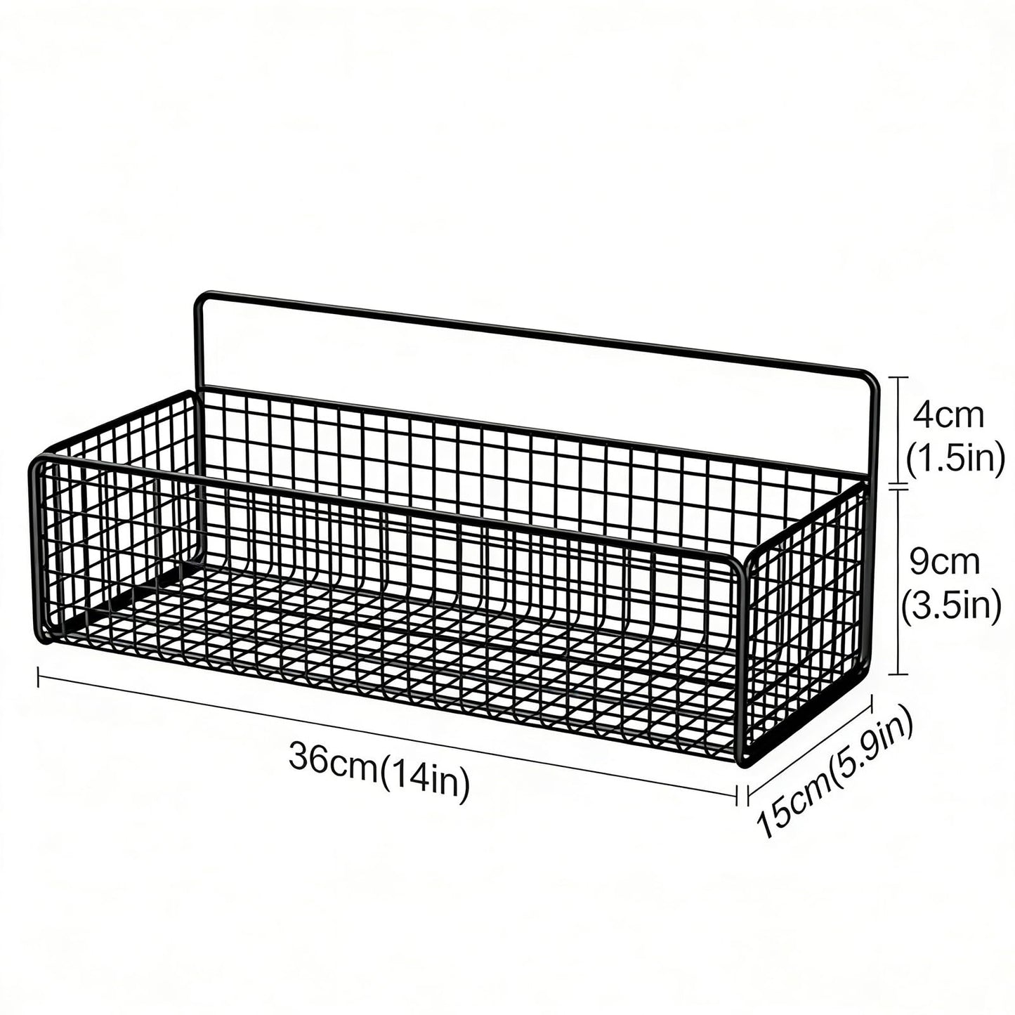 Punorric 2 Pack Snack Storage, Black Metal Wall Storage Baskets with 8 Hooks, No-Drill Snack Organiser for Snacks Cans Bars Chips Candy