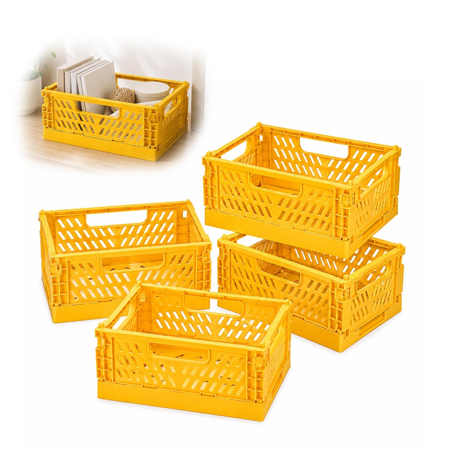 PIANKEKE 4 Pcs Collapsible Storage Boxes, Stackable Storage Baskets, Folding Crates, Foldable Basket
