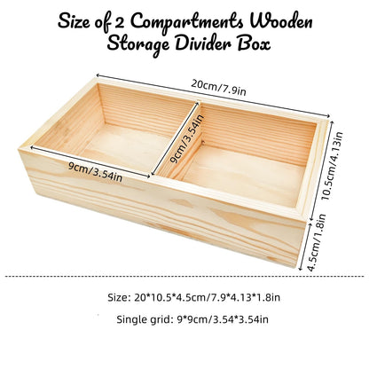 Anktily Unfinished Wooden Storage Divider Box with 2 Compartments, Showcase Display Box, Socks Organizer, Underwear Storage Case