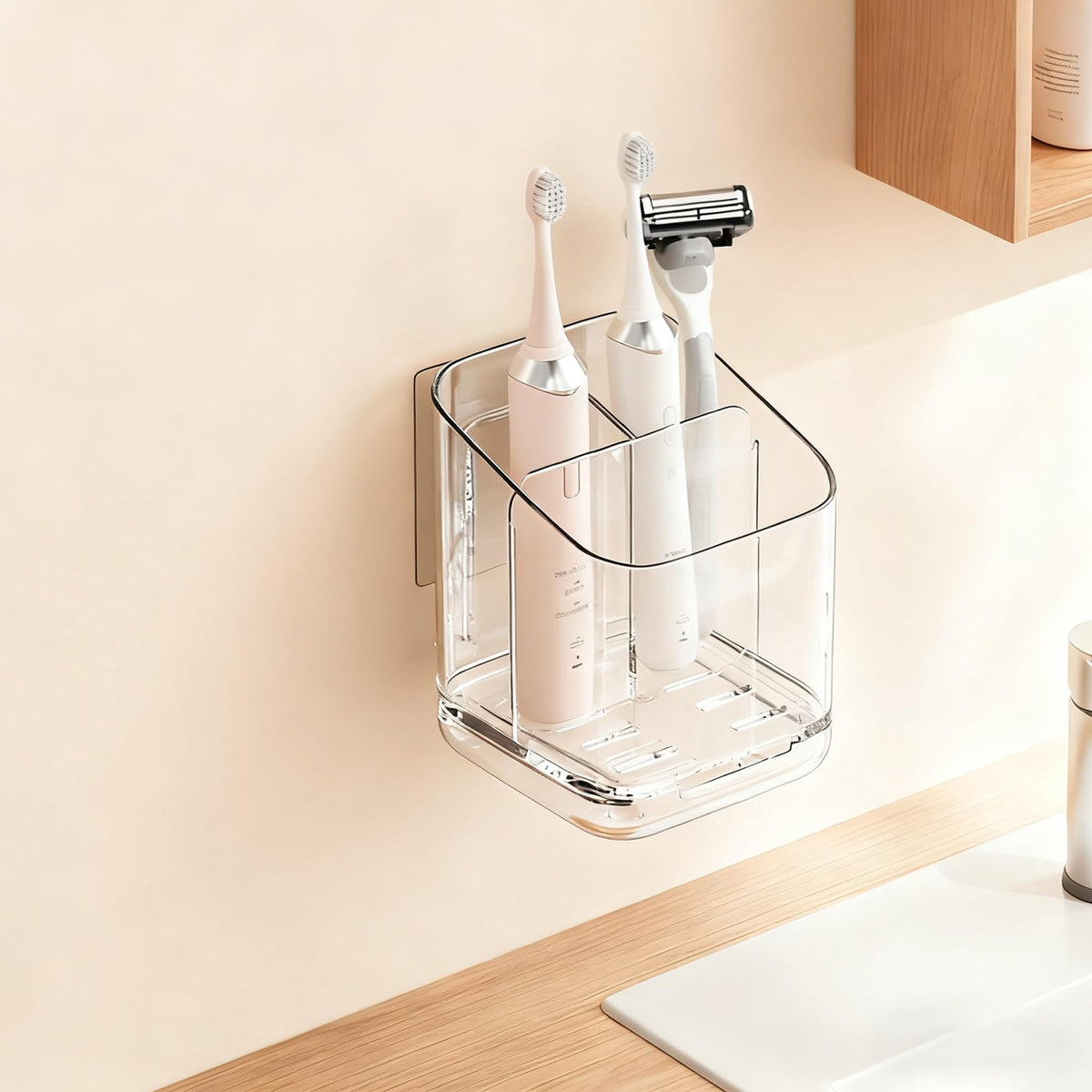 Toothbrush Holder Wall Mounted,Detachable Toothbrush and Toothpaste Holder with Divider for Bathroom