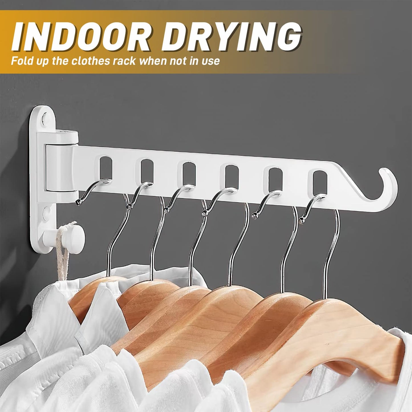 Lxoraziy Wall Mounted Clothes Hanger, Foldable Wall Clothes Airer, 180° Swivel Hanger, Wall Hook with Screw, for Laundry, Bathroom, Utility Room