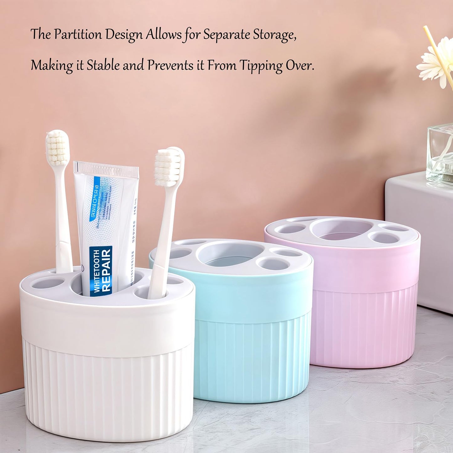 Toothbrush Holder for Bathroom Countertop, Multi-Slot Toothbrush Caddy with Drainage, Detachable Design, Non-Slip Base, Toothpaste Organizer(1, Blue)