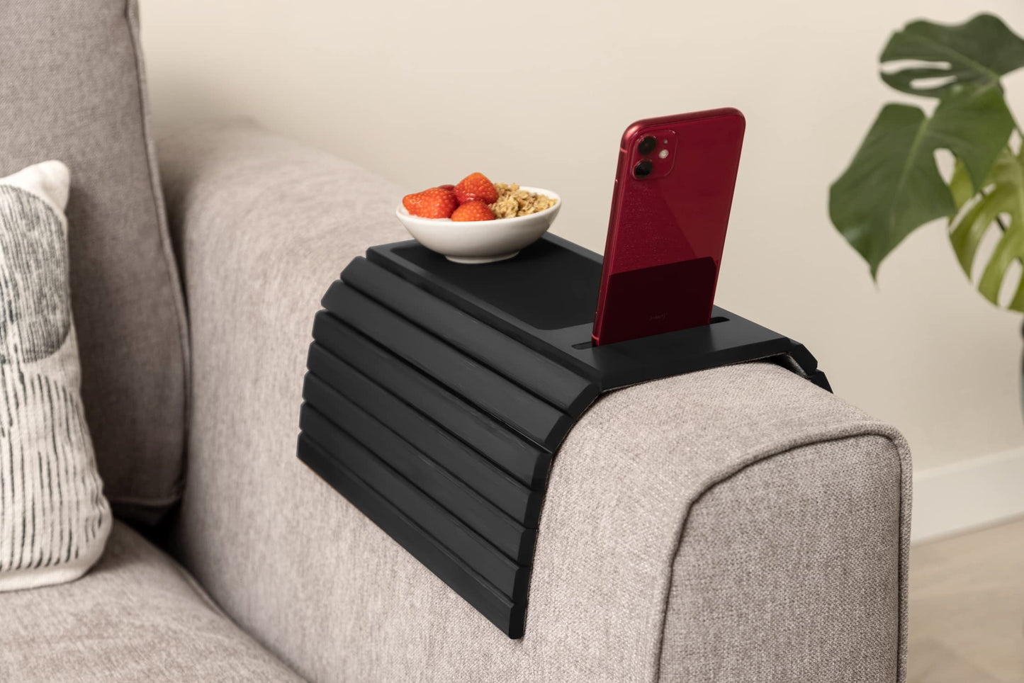 Bamboo Sofa Arm Tray – Anti-Slip, Flexible Sofa Arm Table for All Armrests – Durable Couch Tray with Elegant Design, Natural Color
