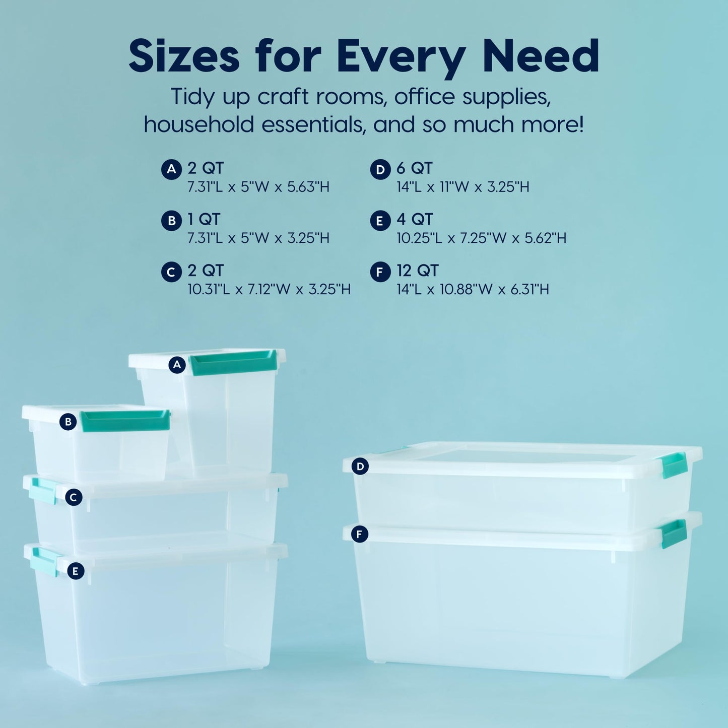 IRIS USA Storage Bins with Lids for Craft Storage, 6-Pack, 4.3 Qt Plastic Stackable Sensory Bin Organizer Container Clip Box for Art Craft Scrapbook