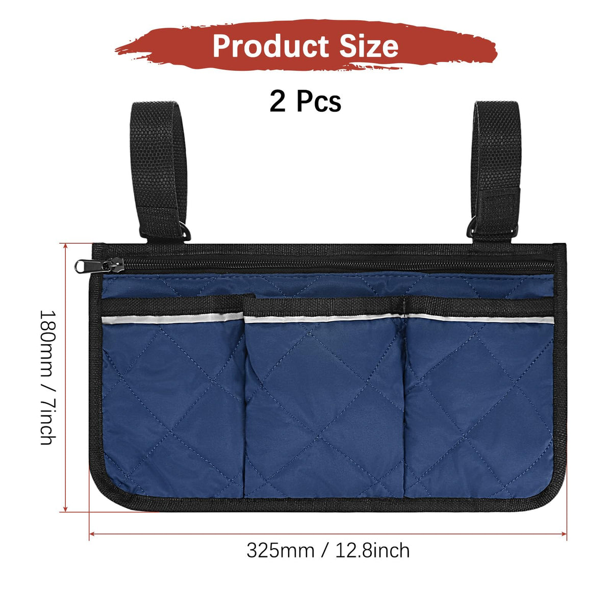 TIXIPEM 2-Pack Beach Chair Armrest Bag 12.8"x7" Polyester Dark Blue