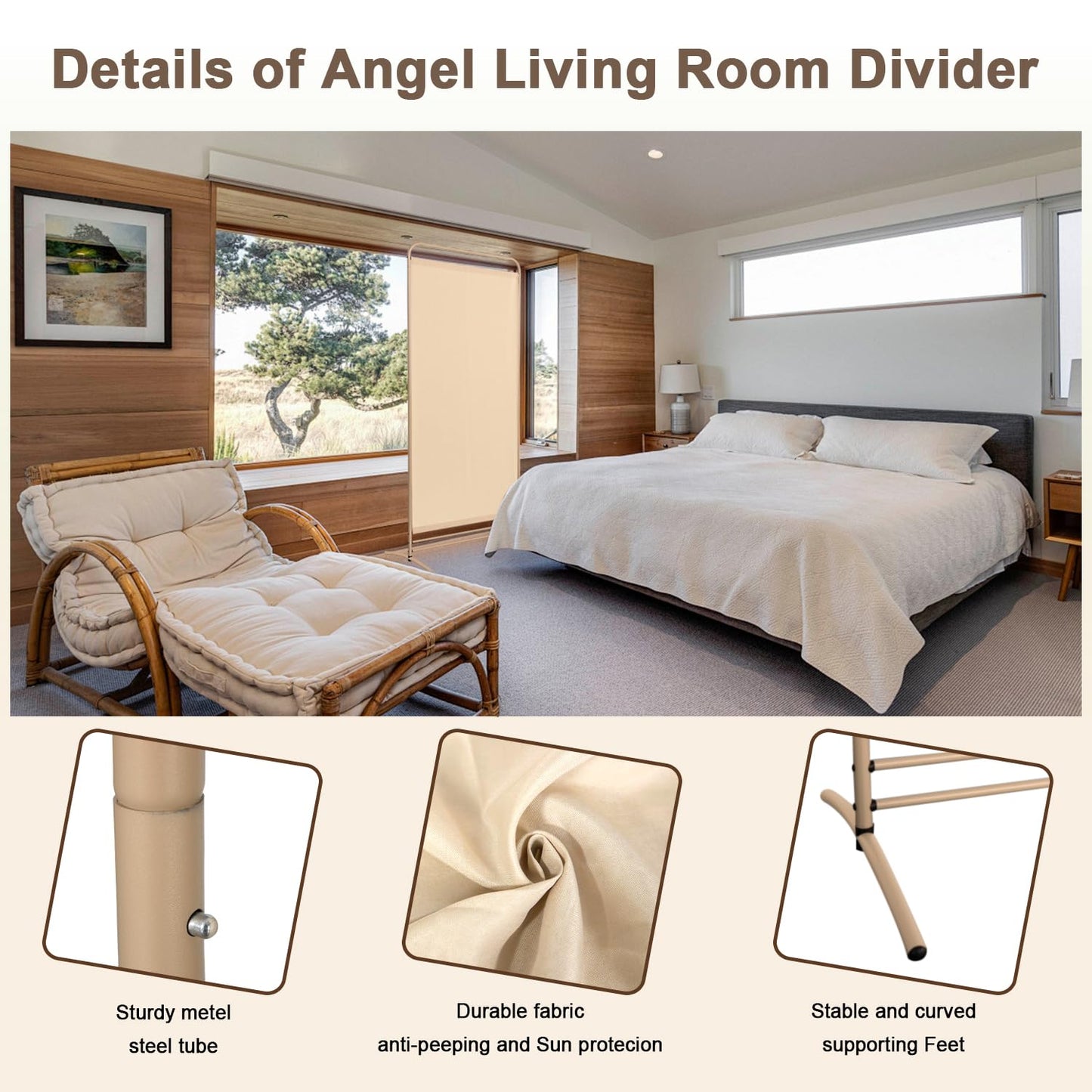 Angel Living 1 Panel Room Divider, Privacy Screen Composed of Polyester Fabric and Sturdy Iron Frame