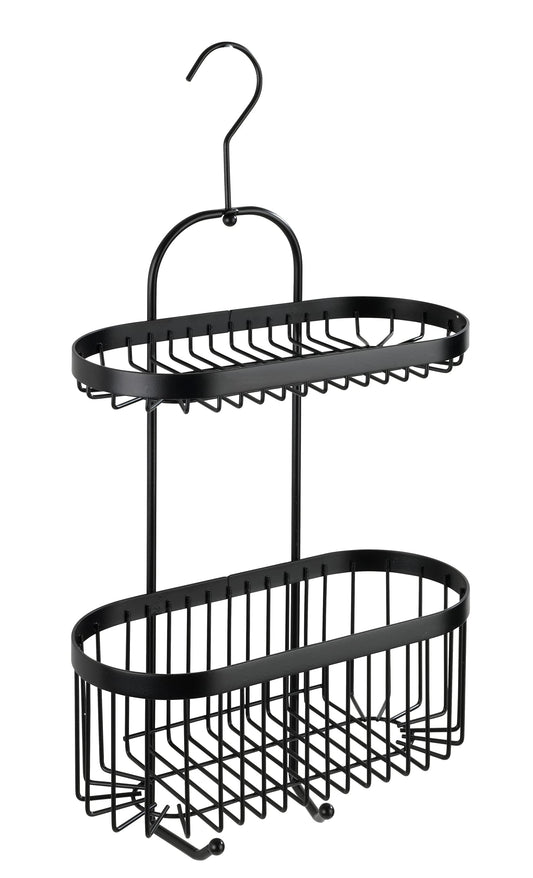WENKO Classic Plus Black Steel Wall Shelf with Hooks, 35 x 10.5 x 12.5 cm, Black, 26,5 x 47 x 12,5 cm