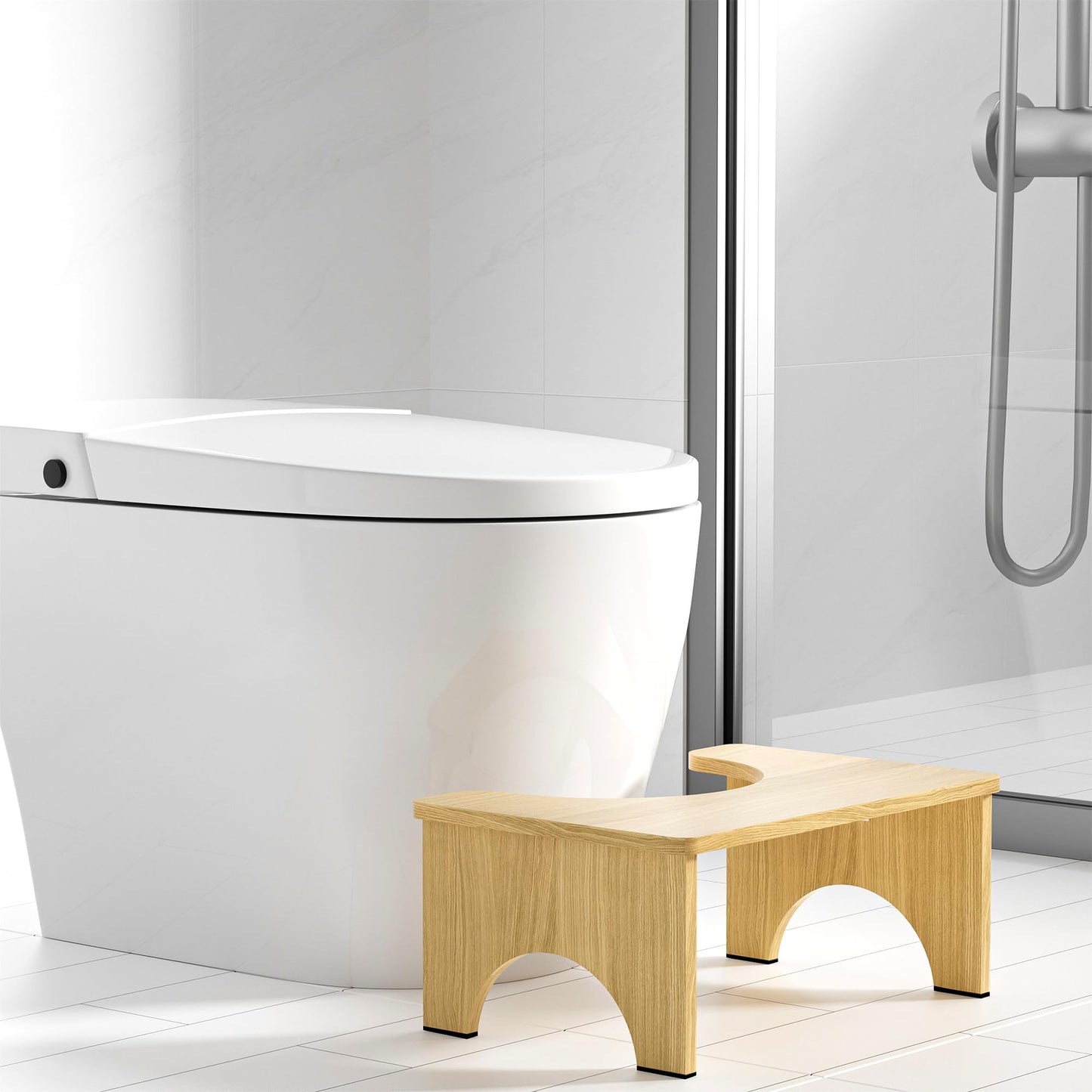 Folding Bamboo Squatting Potty for Adult Toilet Stool, 7 Inch Non-Slip Toilet Poo Stool Adult, Kids Aid and Seniors, Portable and Space-Saving