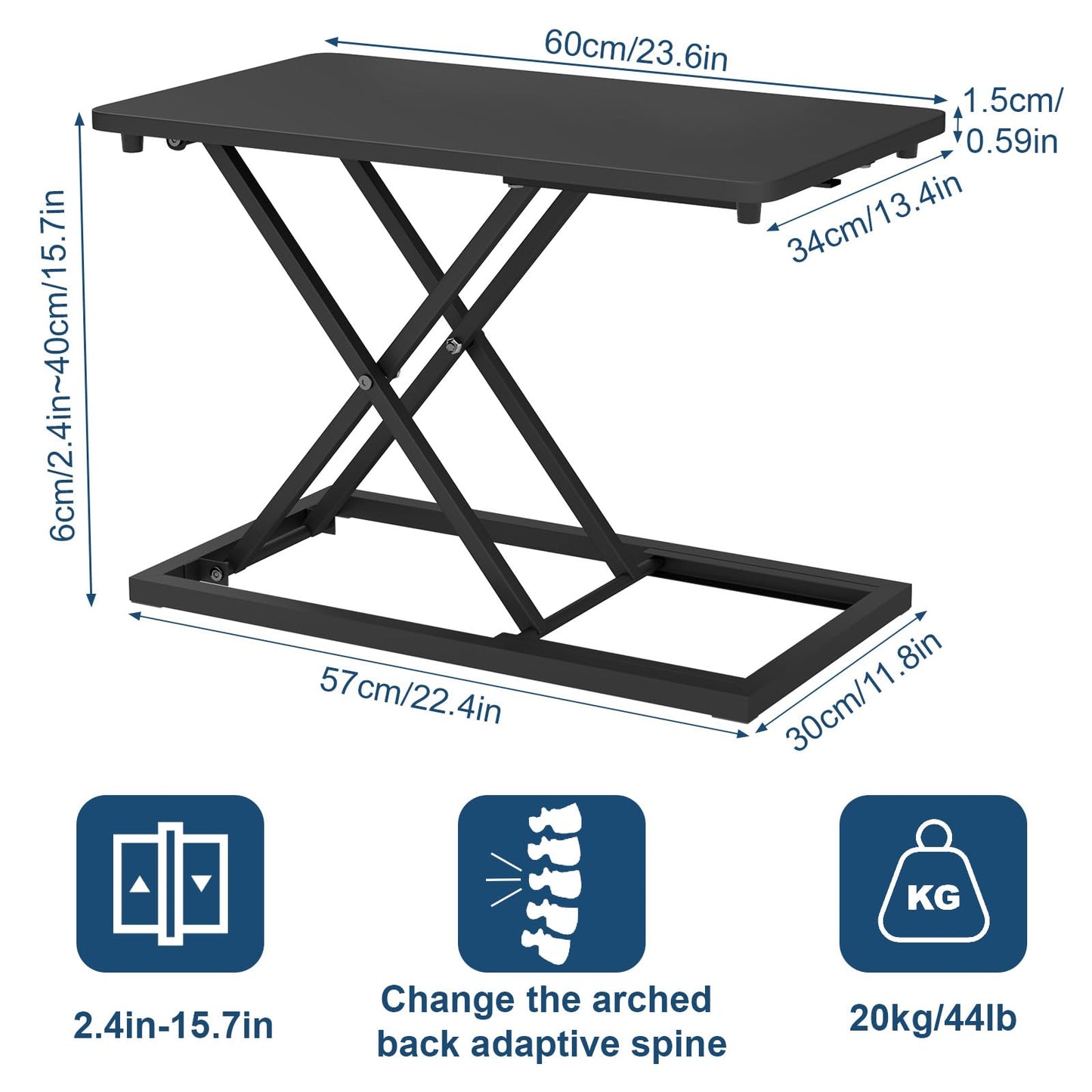 Tcatec Standing Desk Converter 34 x 60 cm Height Adjustable Sit Stand