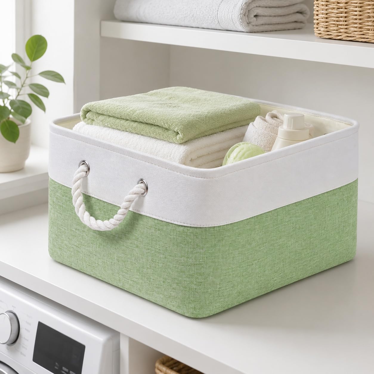 SOCOHOME Fabric Storage Box, Storage Basket with Handles for Shelves Toy, Wear-Resistant and Reinforced (M, 4 Pack)