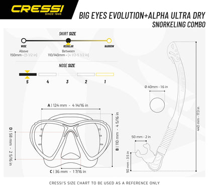 Cressi Big Eyes Evolution Plus Kappa Ultra Dry Combo Diving Set (Made in Italy), Clear/Black